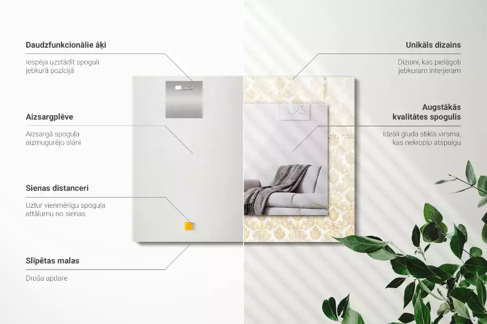 Négyszögletes dísztükör Sárga díszek