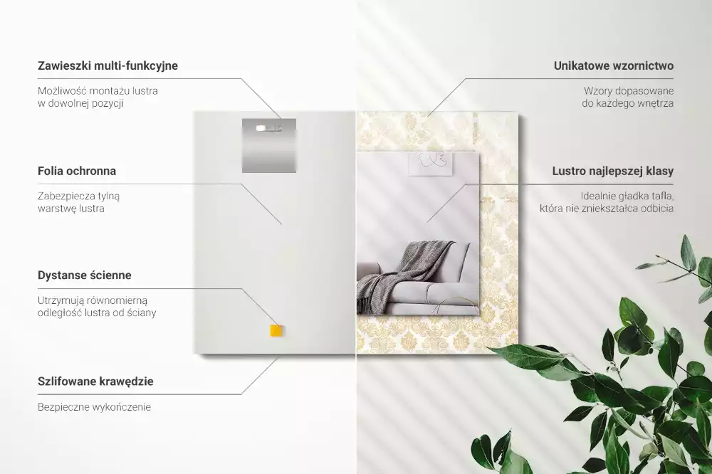 Négyszögletes dísztükör Sárga díszek