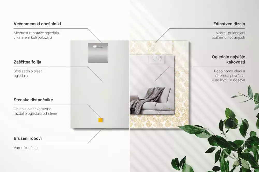 Négyszögletes dísztükör Sárga díszek