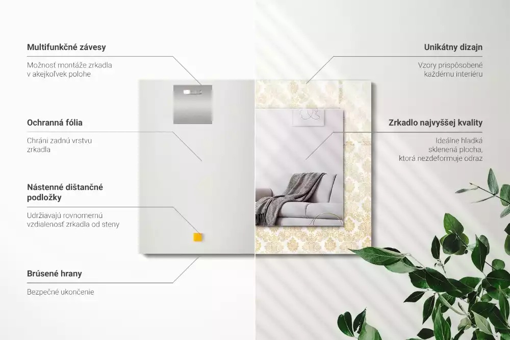 Négyszögletes dísztükör Sárga díszek