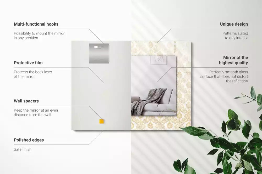 Négyszögletes dísztükör Sárga díszek