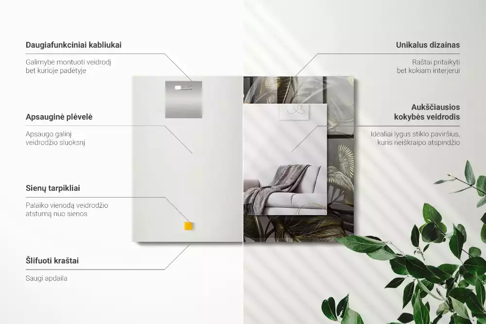 Négyszögletes dísztükör Virágok és kolibri