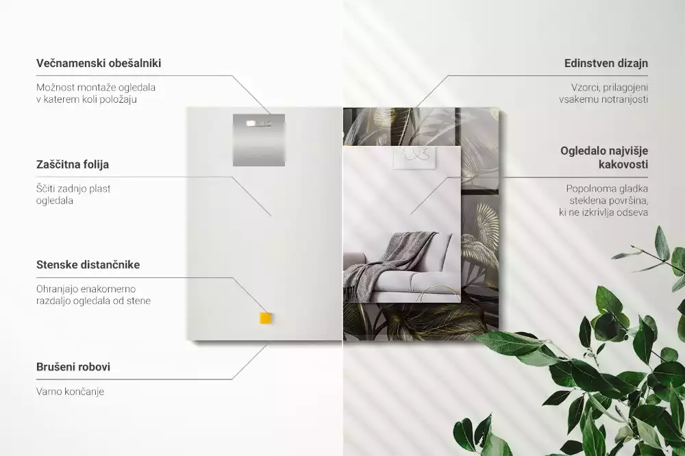 Négyszögletes dísztükör Virágok és kolibri