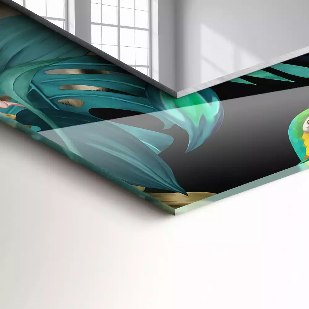 Négyszögletes dísztükör Tigrisek papagájok dzsungelében