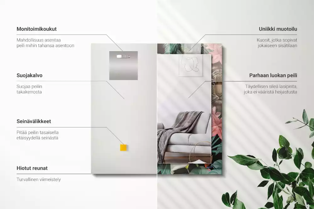 Négyszögletes dísztükör Tigrisek papagájok dzsungelében