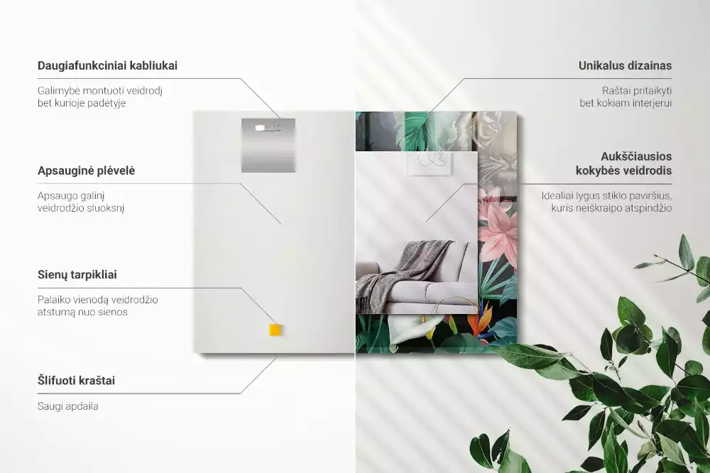 Négyszögletes dísztükör Tigrisek papagájok dzsungelében