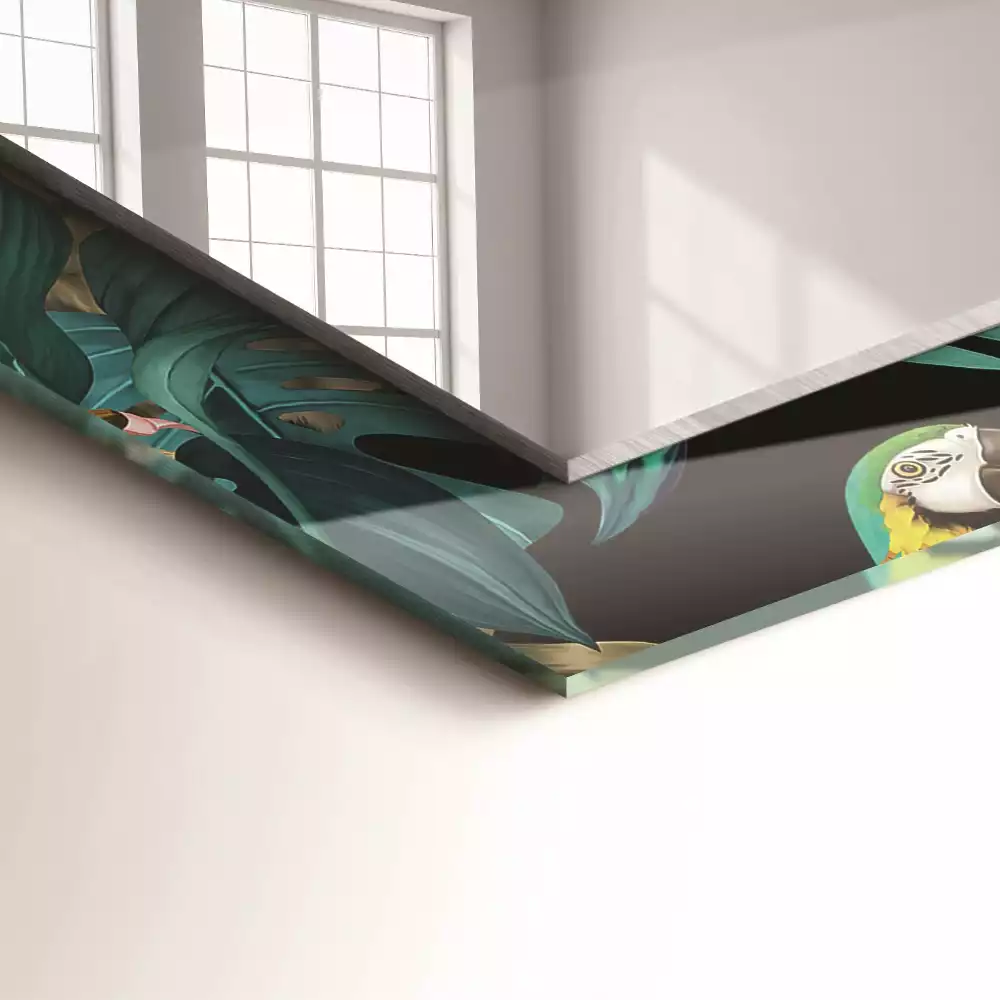 Négyszögletes dísztükör Tigrisek papagájok dzsungelében