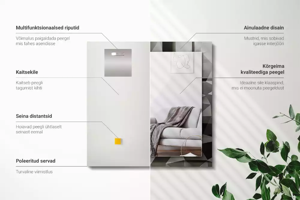 Négyszögletes dísztükör Fekete geometriai formák