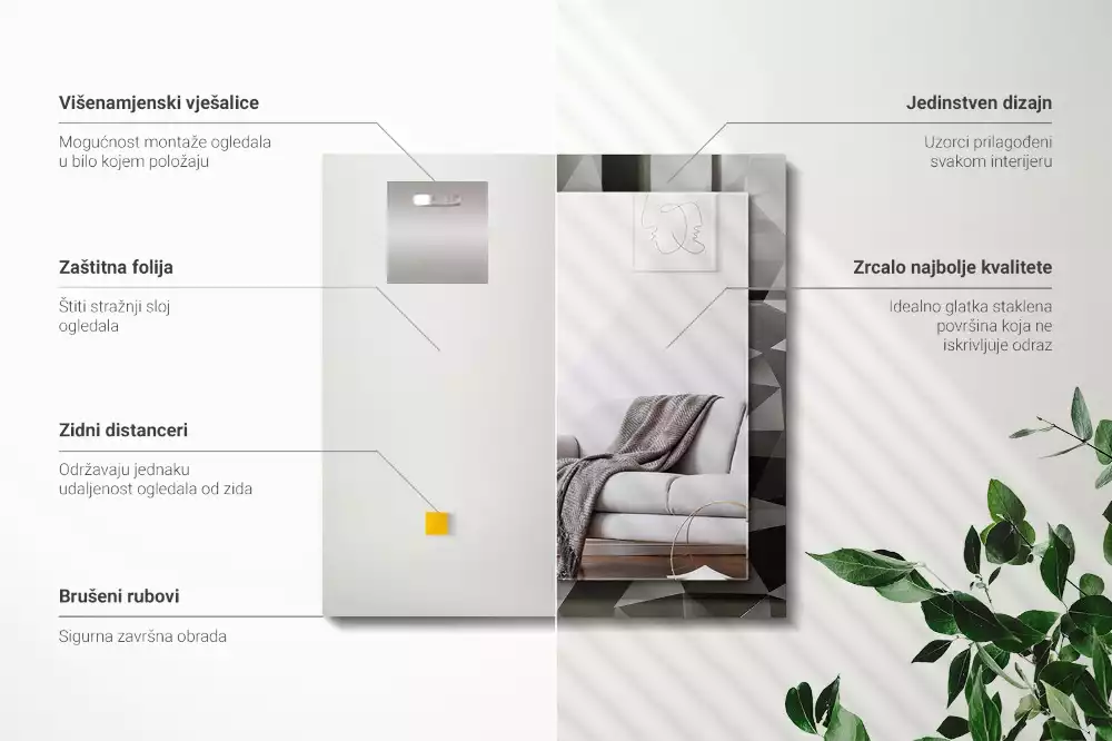 Négyszögletes dísztükör Fekete geometriai formák