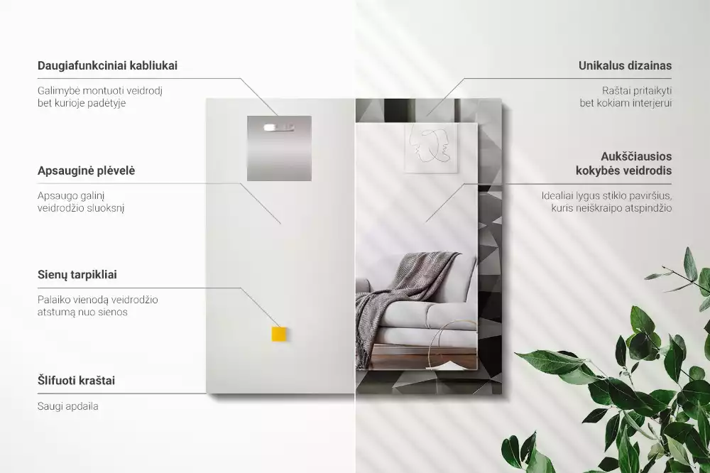 Négyszögletes dísztükör Fekete geometriai formák