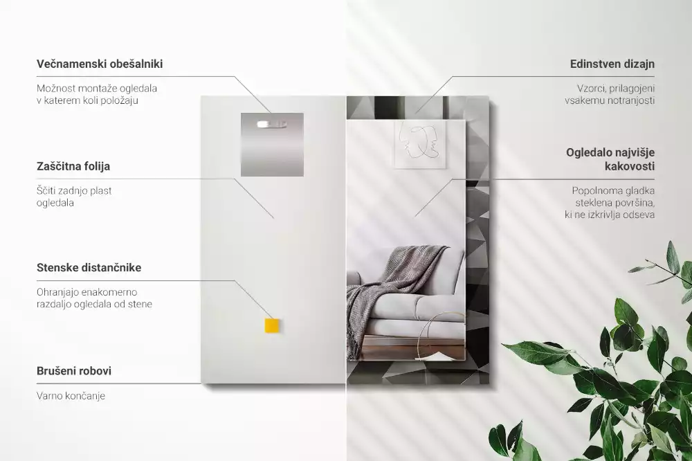 Négyszögletes dísztükör Fekete geometriai formák