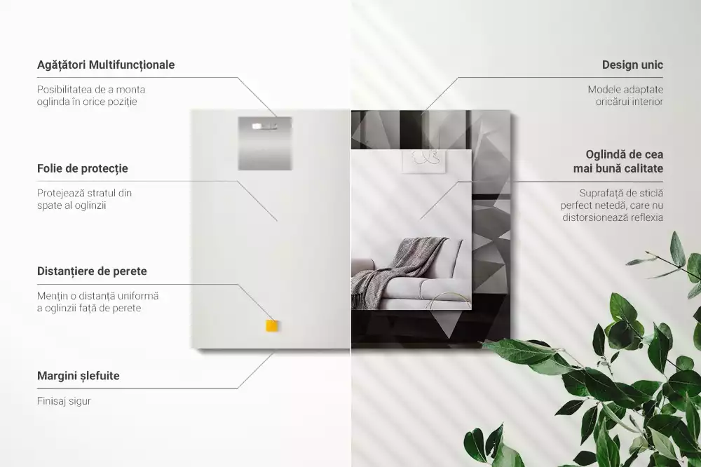 Négyszögletes dísztükör Fekete geometriai formák