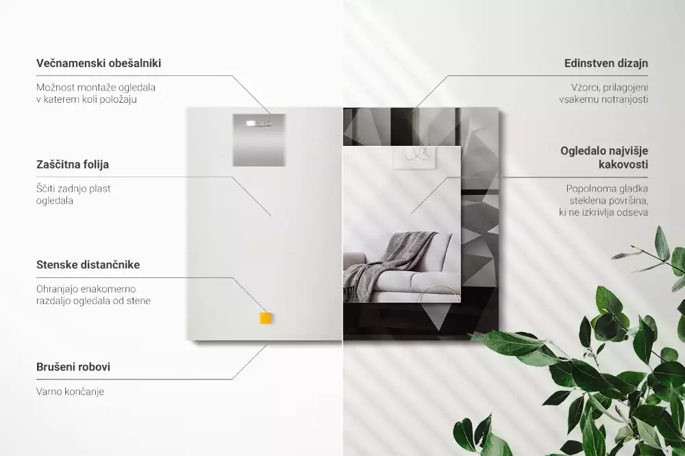 Négyszögletes dísztükör Fekete geometriai formák