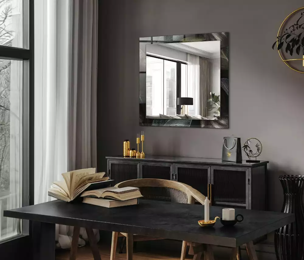 Négyszögletes dísztükör Színes növényi levelek