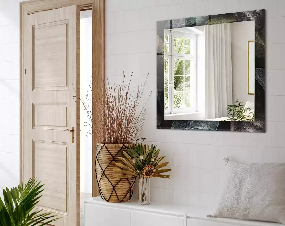 Négyszögletes dísztükör Színes növényi levelek