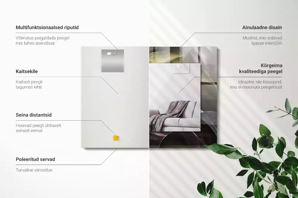 Négyszögletes dísztükör Színes növényi levelek