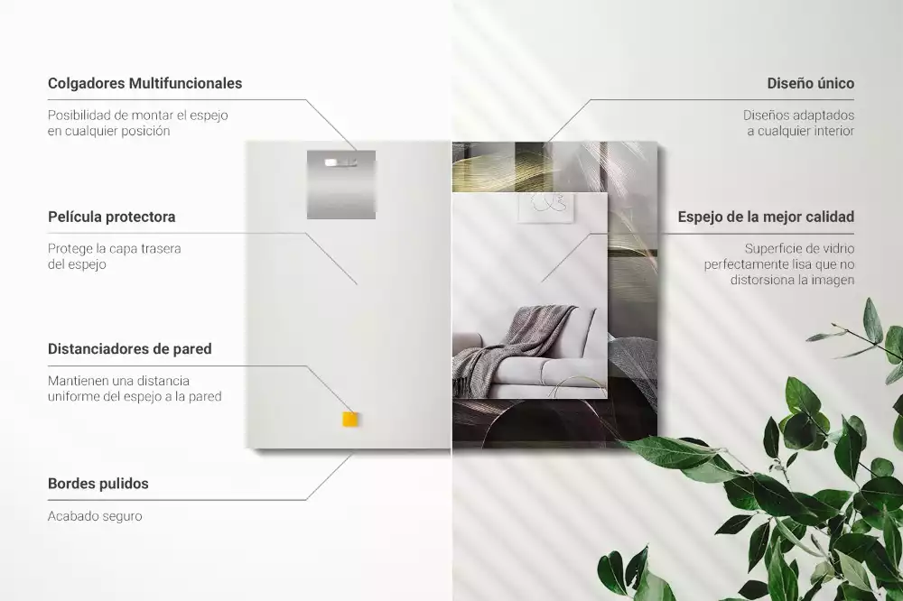 Négyszögletes dísztükör Színes növényi levelek