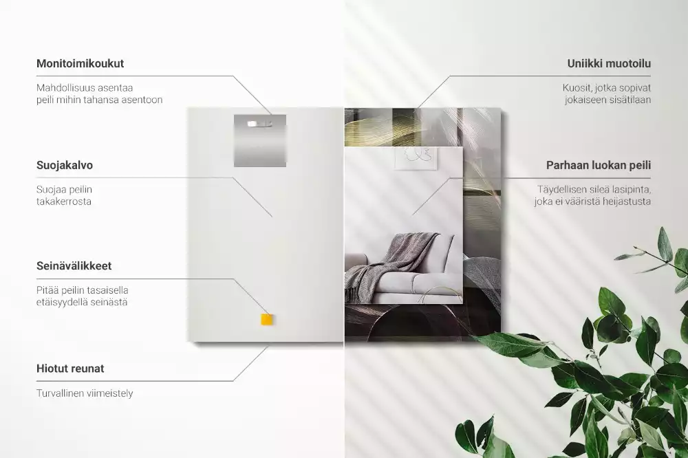 Négyszögletes dísztükör Színes növényi levelek