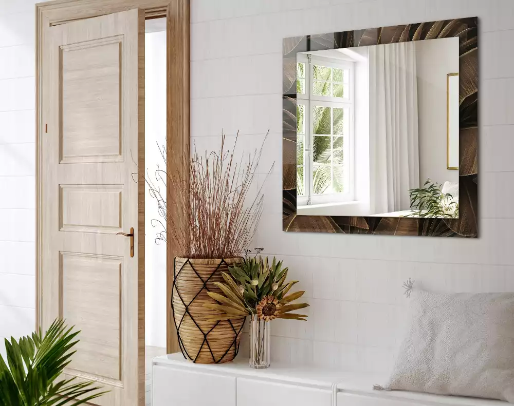 Négyszögletes dísztükör trópusi levelek