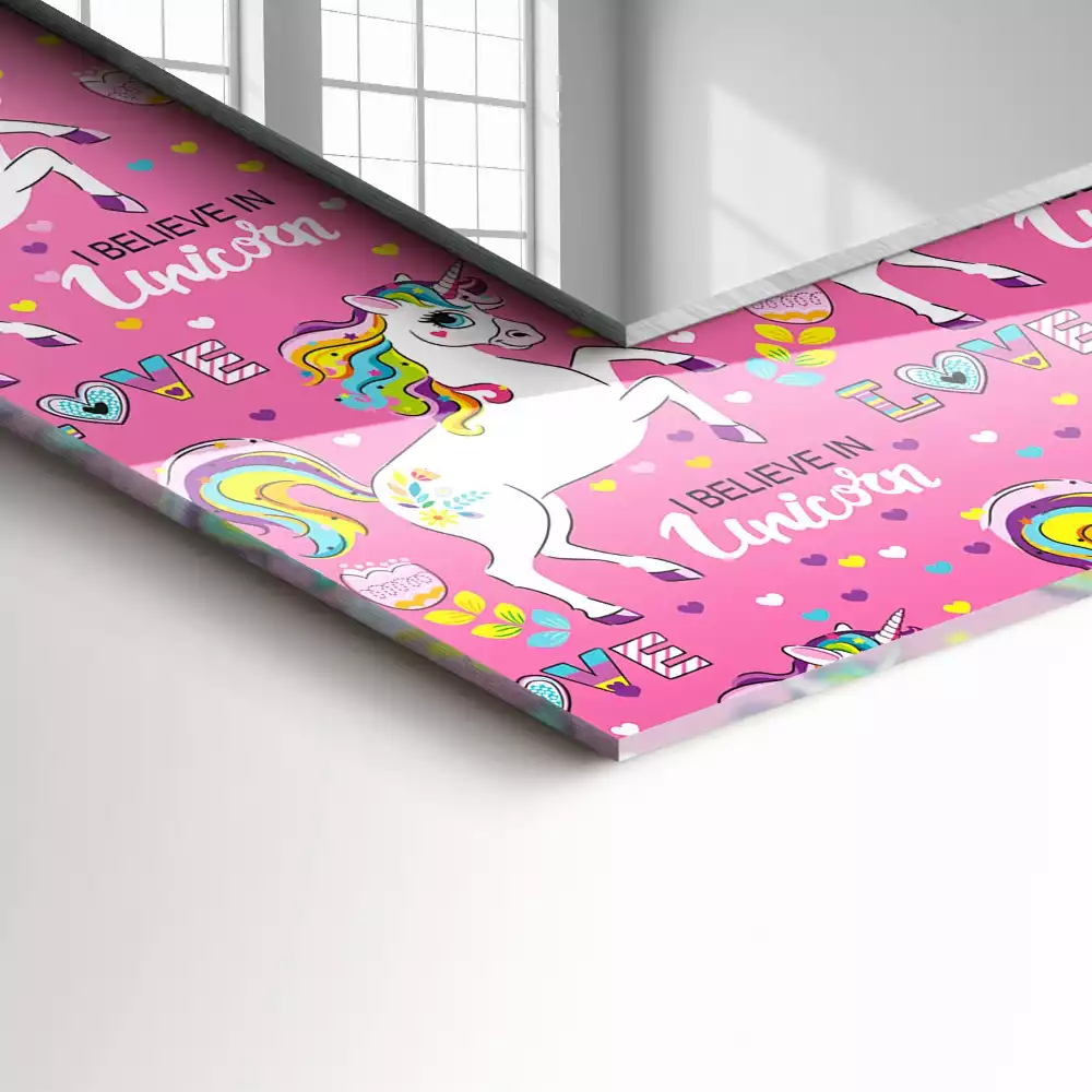 Négyszögletes dísztükör Unikornisok szivárvány szívét