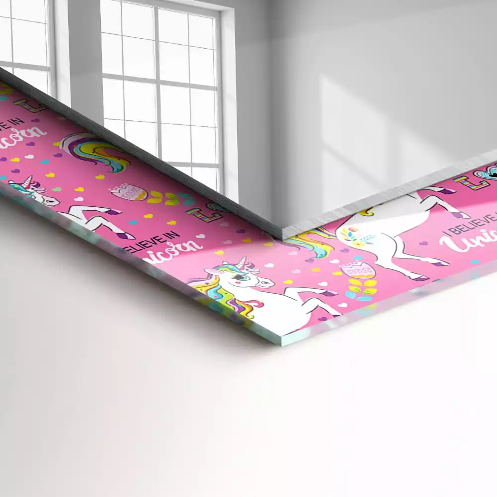 Négyszögletes dísztükör Unikornisok szivárvány szívét