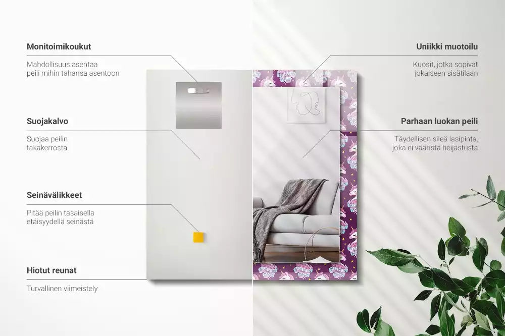 Négyszögletes dísztükör Unikornis csillagok betűkkel