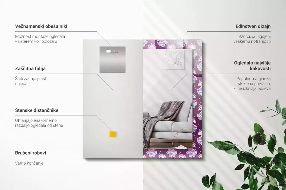 Négyszögletes dísztükör Unikornis csillagok betűkkel