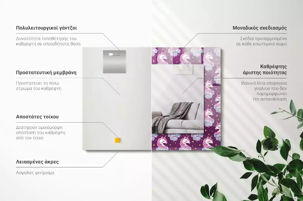 Négyszögletes dísztükör Unikornis csillagok betűkkel