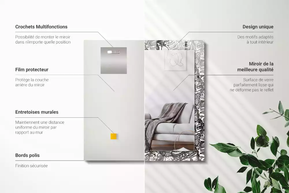 Négyszögletes dísztükör Fekete-fehér minták