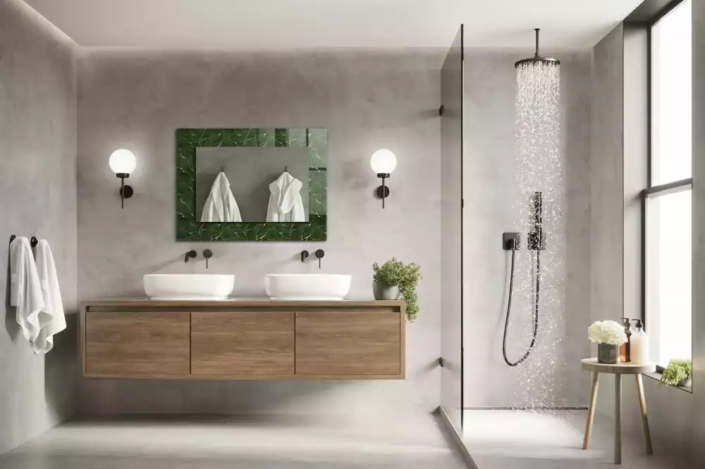 Négyszögletes dísztükör Zöld levelek minta