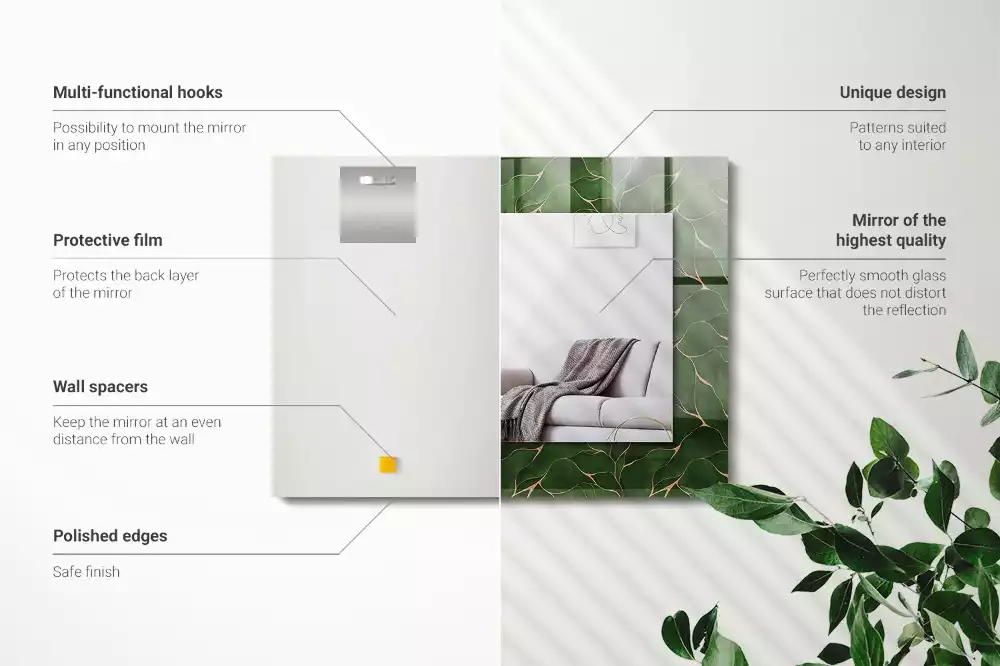 Négyszögletes dísztükör Zöld levelek minta