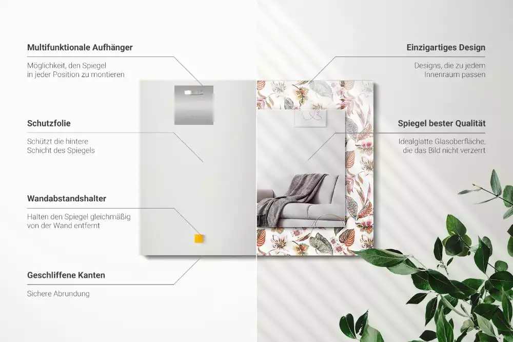 Négyszögletes dísztükör Virágok és levelek