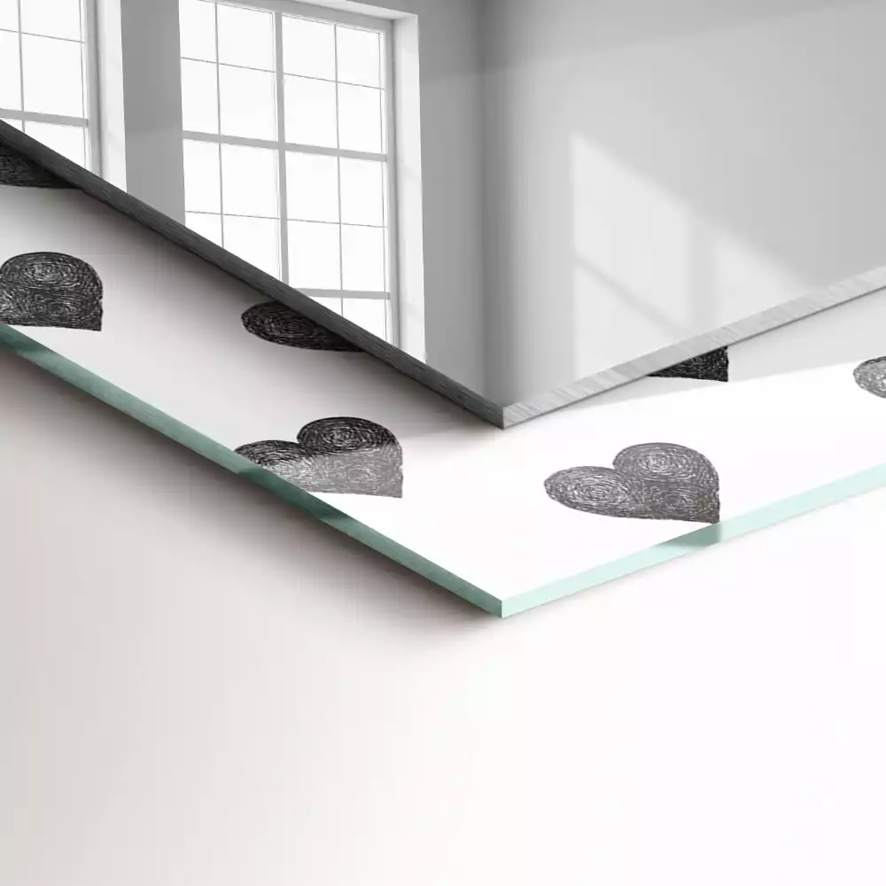 Négyszögletes dísztükör Fekete szívek minta