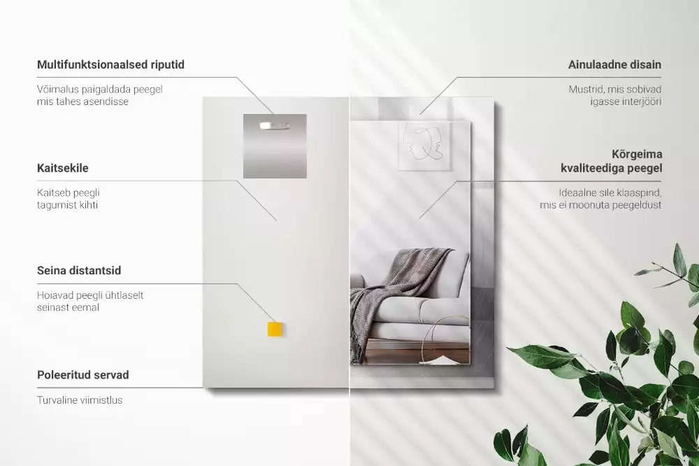 Négyszögletes dísztükör Kerek fém felület