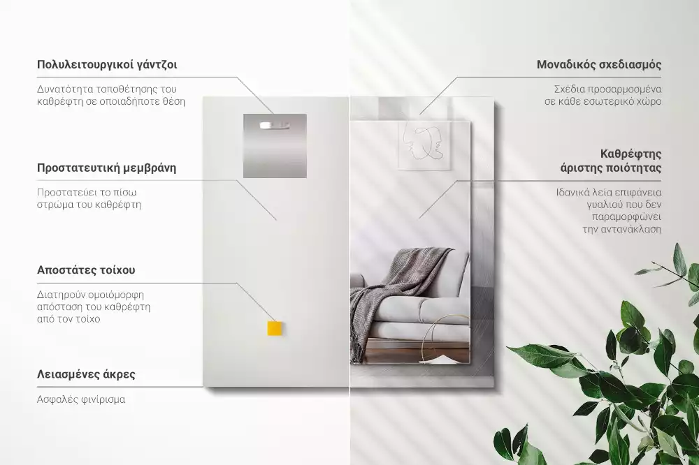 Négyszögletes dísztükör Kerek fém felület