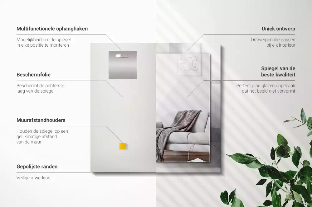 Négyszögletes dísztükör Kerek fém felület