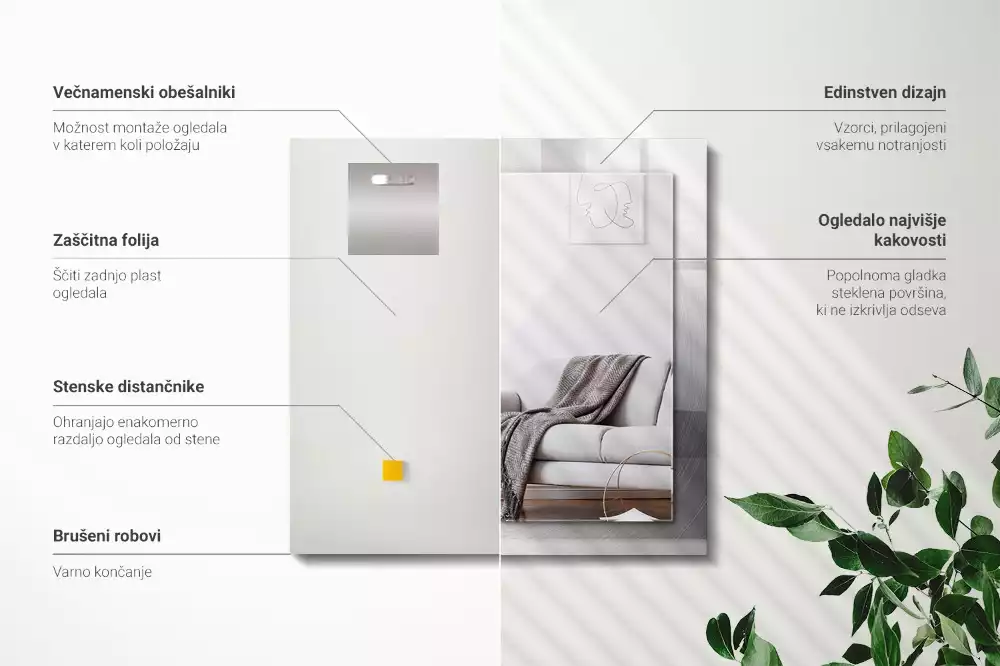 Négyszögletes dísztükör Kerek fém felület