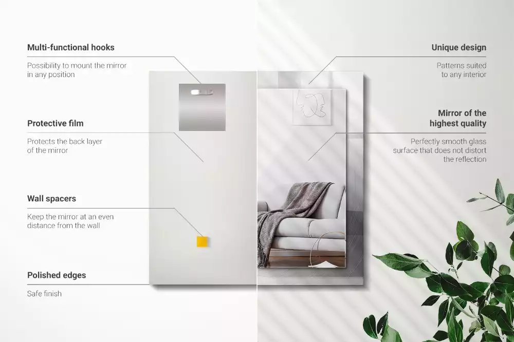 Négyszögletes dísztükör Kerek fém felület