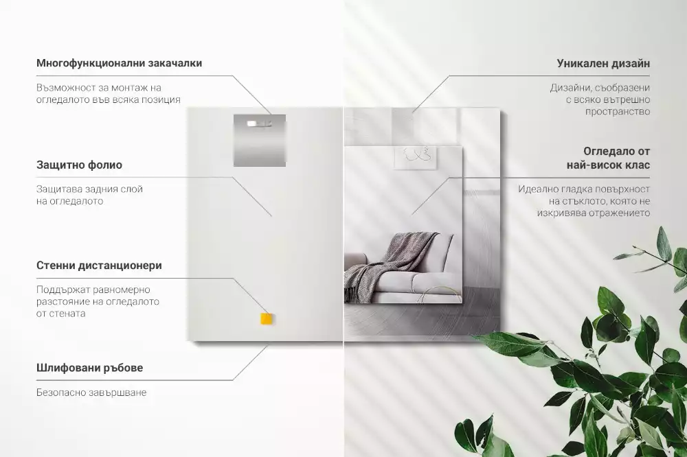 Négyszögletes dísztükör Kerek fém felület