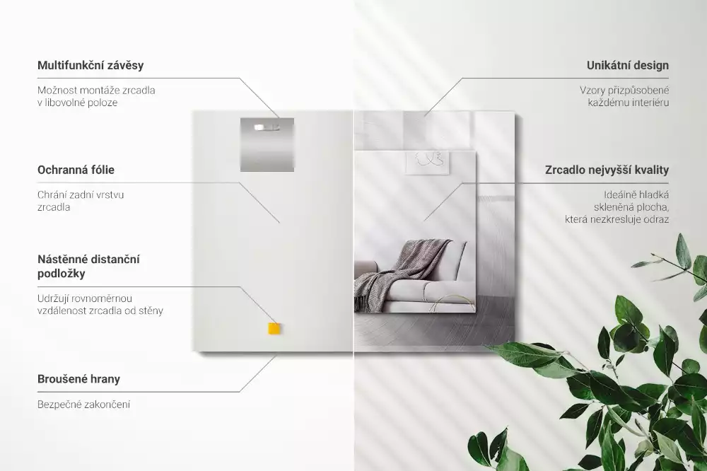 Négyszögletes dísztükör Kerek fém felület