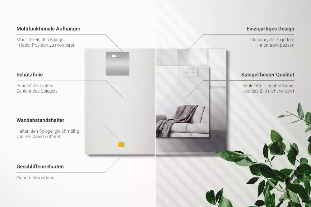 Négyszögletes dísztükör Kerek fém felület