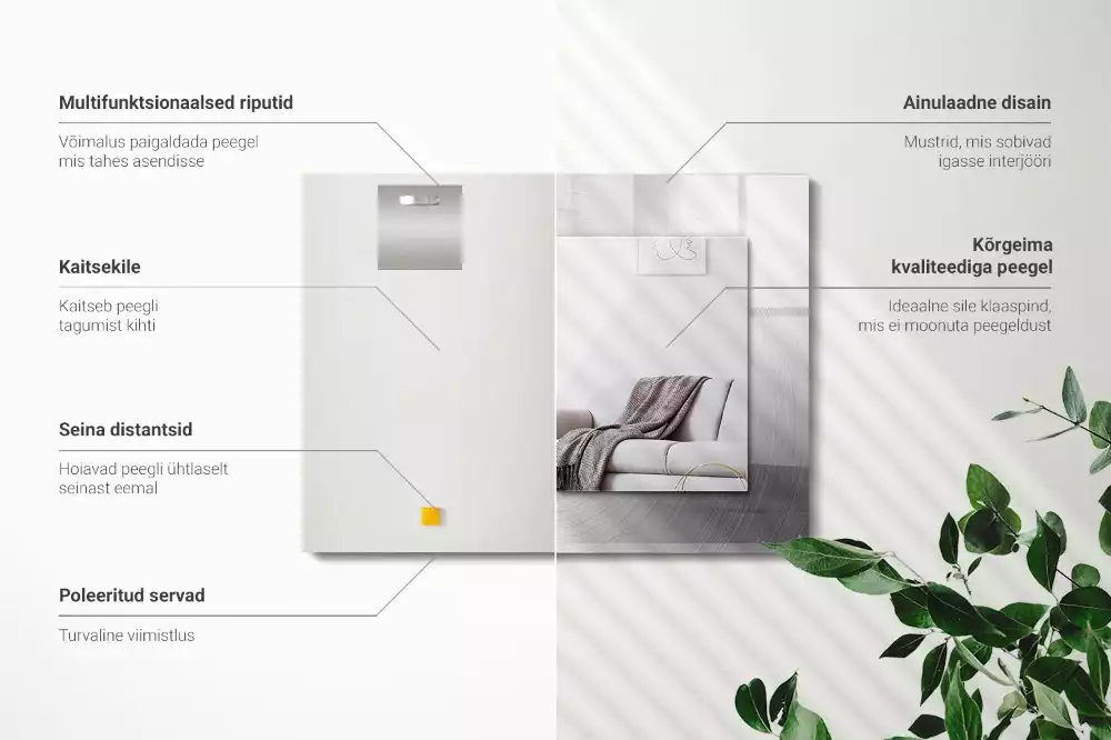 Négyszögletes dísztükör Kerek fém felület