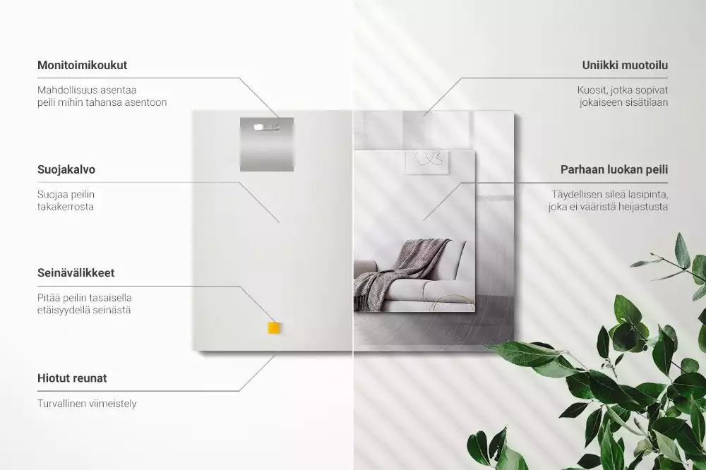 Négyszögletes dísztükör Kerek fém felület