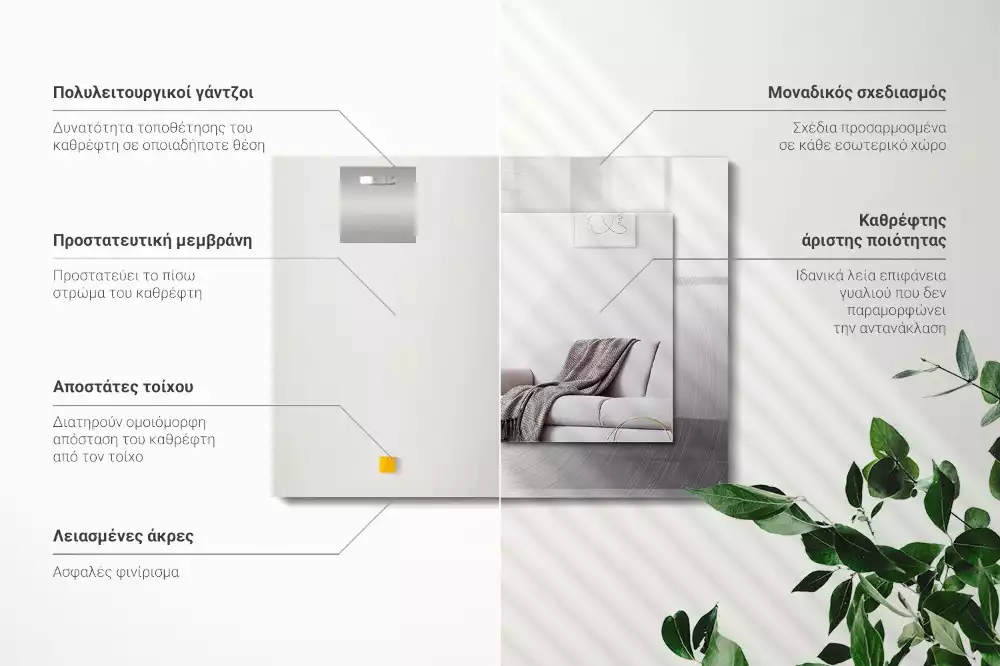 Négyszögletes dísztükör Kerek fém felület