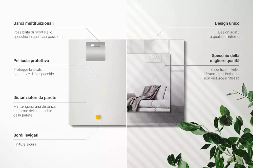 Négyszögletes dísztükör Kerek fém felület