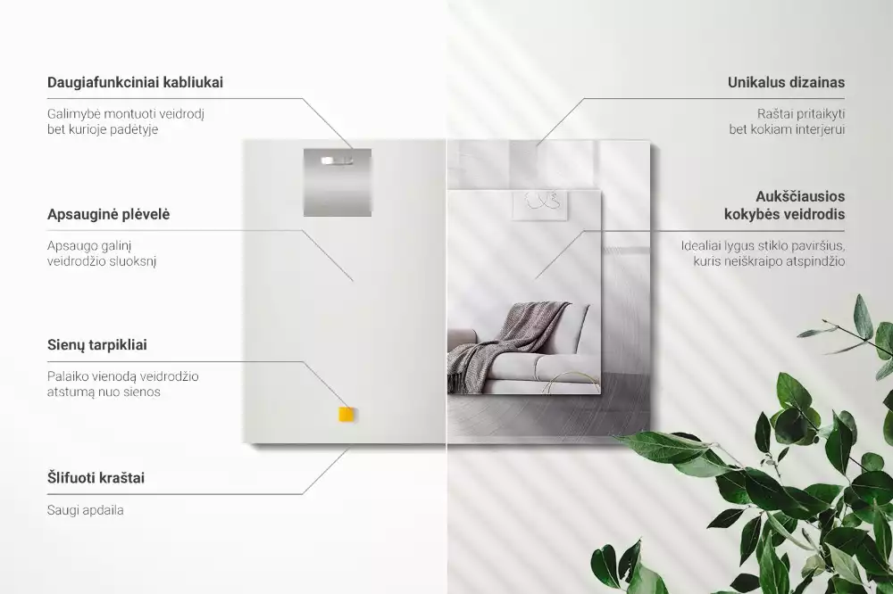 Négyszögletes dísztükör Kerek fém felület