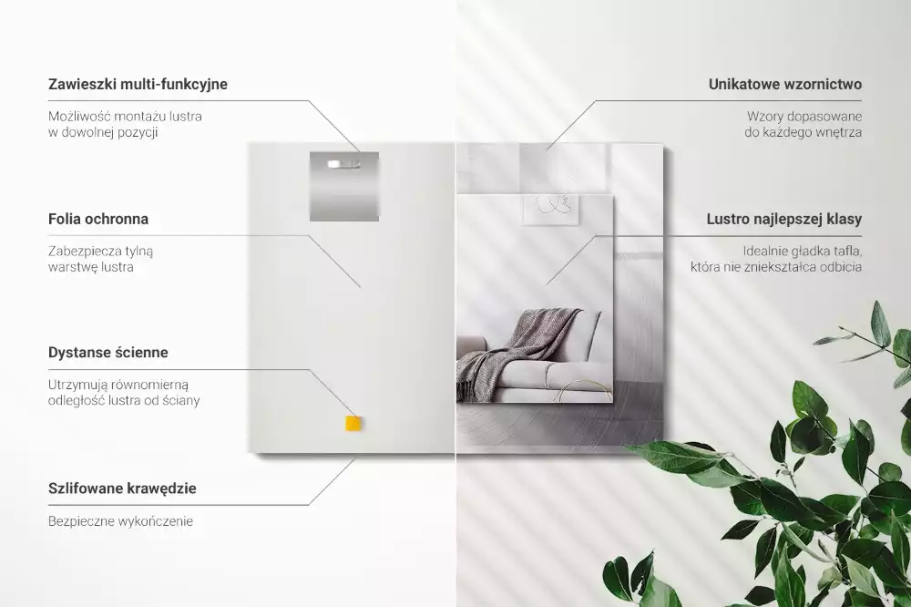 Négyszögletes dísztükör Kerek fém felület