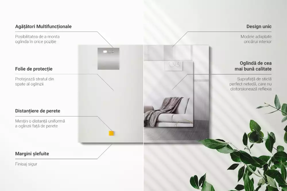 Négyszögletes dísztükör Kerek fém felület