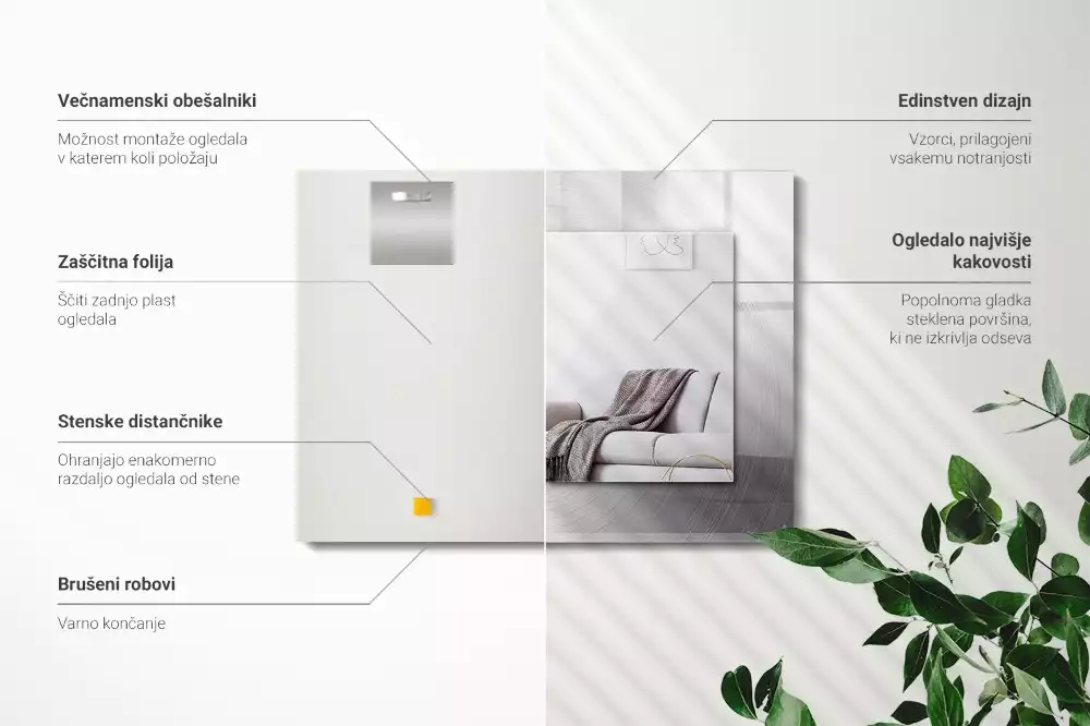 Négyszögletes dísztükör Kerek fém felület