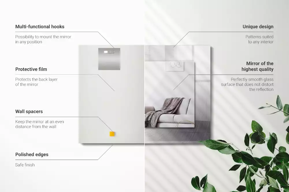 Négyszögletes dísztükör Kerek fém felület